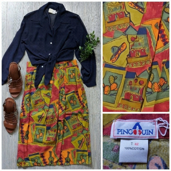 𝅺vintage MEXICAN CACTUS SOMBRERO FIESTA WRAP - Picture 1 of 13